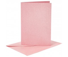 Kaarditoorikute ja ümbrike komplekt A6, 4+4 tk - roosa metallik