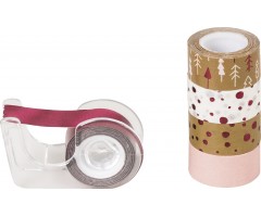 Dekoratiivteip+alus - Heyda - 12mmx3m, 5tk pakis -  naturaalne-valge roosakaskuldsed täpid