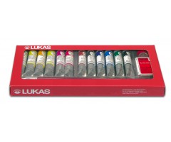Õlivärvide komplekt Studio - 12 värvi + 3 pintslit + pintslipuhastusvahend - Lukas 