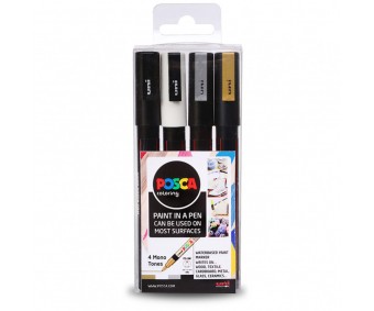 Marker Uni Posca MONO COLOURS 0,9-1,3mm, Fine, igale pinnale, 4 värvi