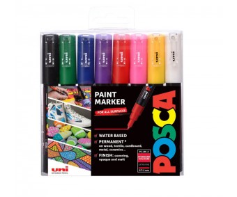 Marker Uni Posca STANDARD COLOURS 0,7-1mm, Extra Fine, igale pinnale, 8 värvi