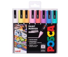 Marker Uni Posca PASTEL COLOURS 0,9-1,3mm, Fine, igale pinnale, 8 värvi