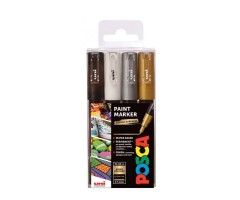 Marker Uni Posca MONO COLOURS 0,7-1mm, Extra Fine, igale pinnale, 4 värvi