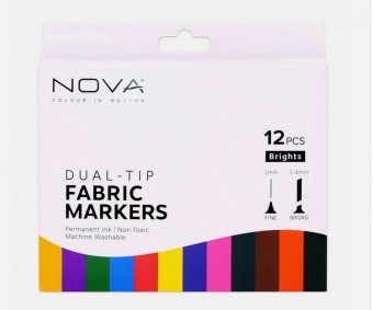 Tekstiilimarkerite komplekt Nova kahe otsaga - 12 värvi